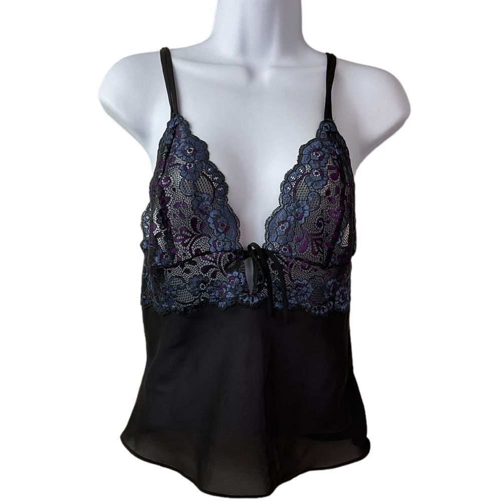 Secret Treasures‎ Black & Blue Sheer Lace Camisole Sz S